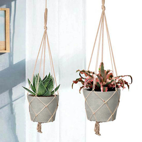 Craft Medium Hanging Pot With Netting (Cement Grey) -Planter