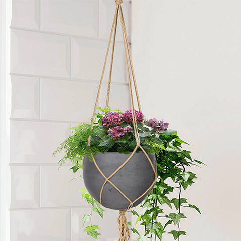 Craft Small Hanging Pot With Netting (Charcoal Grey) -Planter