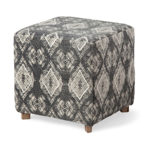 Pallu Charcoal Dhurrie Cotton Ottoman-1