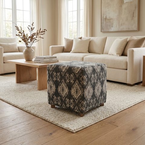 Pallu Charcoal Dhurrie Cotton Ottoman