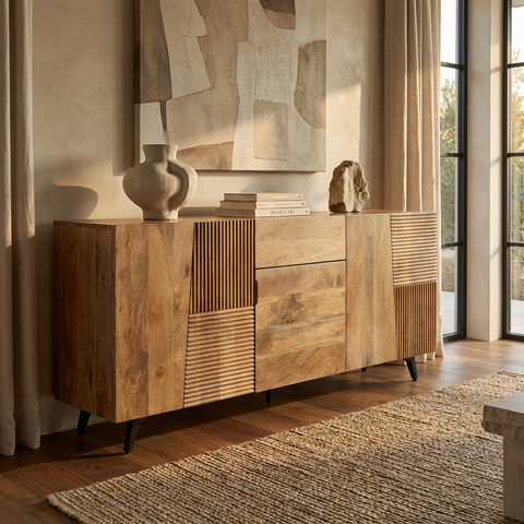 fluted wood sideboard cabinet