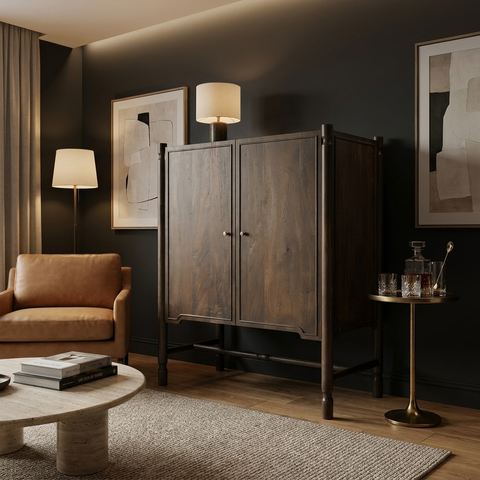 Phil Dark Brown Mango Wood Bar Cabinet
