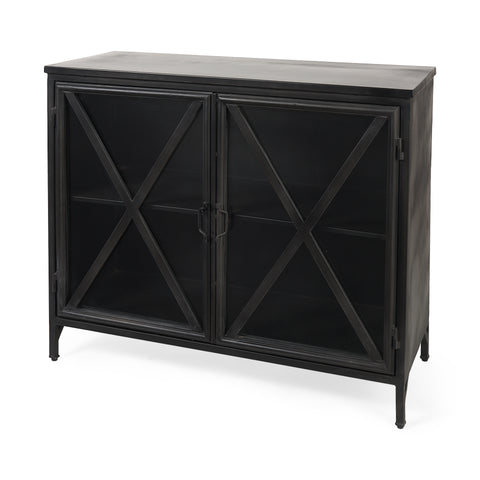Poppy III Black Metal and Glass Accent Cabinet -1