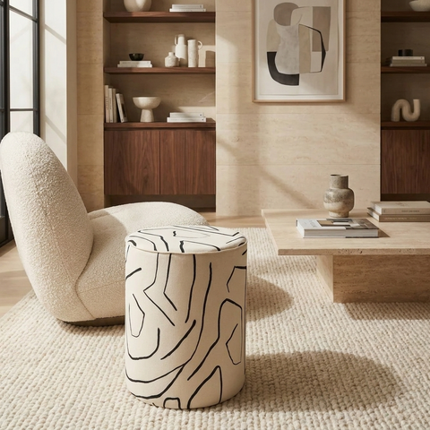 Rachelle Cream Printed Cotton Stool