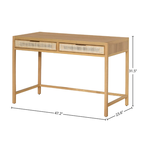 Rattan Ash Wood Writing Desk-6