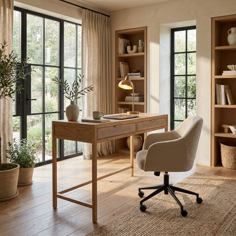 Rattan Ash Wood Writing Desk