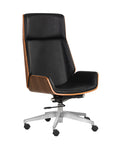 Rhett Dillon Black Faux Leather & Walnut Office Chair-1