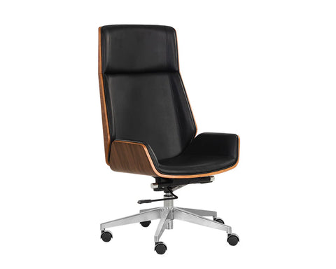 Rhett Dillon Black Faux Leather & Walnut Office Chair-1