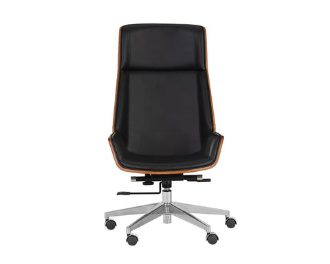 Rhett Dillon Black Faux Leather & Walnut Office Chair-2