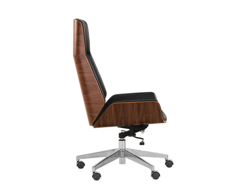 Rhett Dillon Black Faux Leather & Walnut Office Chair-3