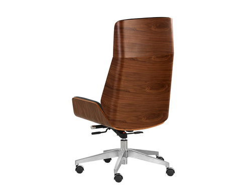 Rhett Dillon Black Faux Leather & Walnut Office Chair-4