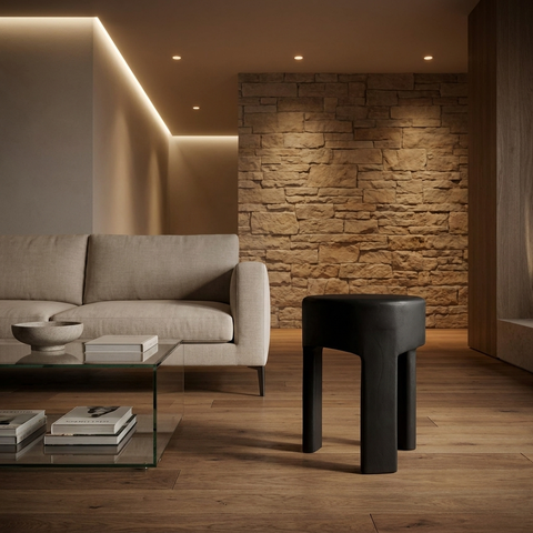 Riya Black Solid Neem Wood Stool 