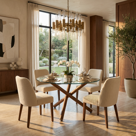 Rocca Walnut Glass Round Dining Table
