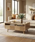 Sable Glass Top Mango Wood Coffee Table - Mercana