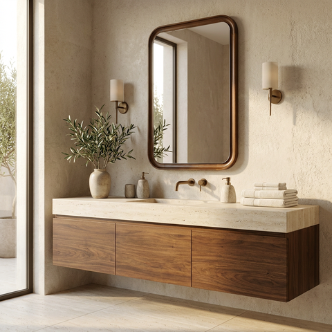 Walnut Wood Modern Wall Mirror 