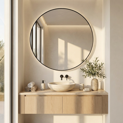 Sami Black Round Wall Mirror