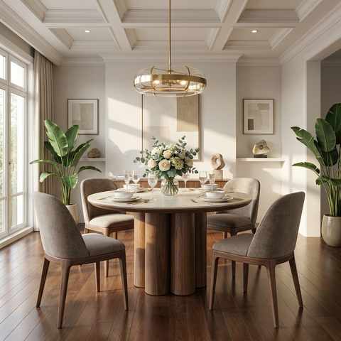 Seaton Travertine Round Dining Table