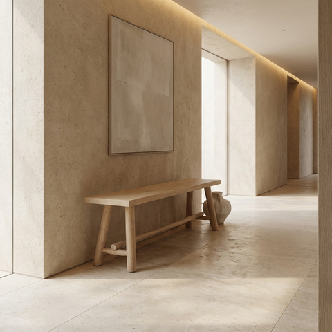 Sekou Light Brown Solid Wood Bench 