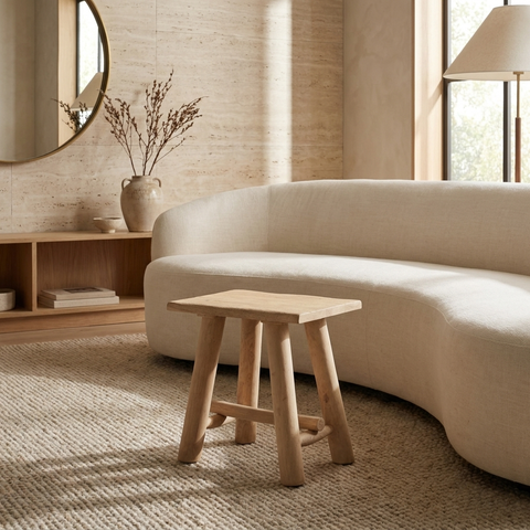 Sekou Light Brown Wood Stool