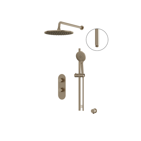 ShowerBox01 Brushed Nickel 2-Way Shared Thermostatic Shower Kit with 12-Inch Rainhead - Aquabrass