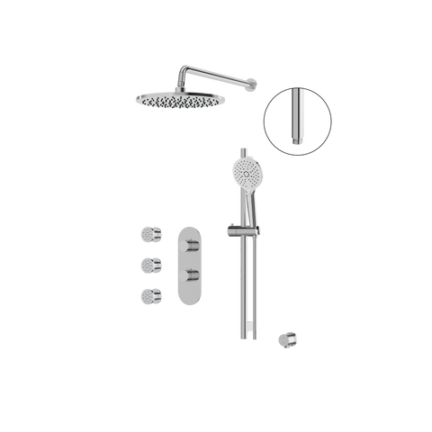ShowerBox03G Polished Chrome 3-Way Non-Shared Thermostatic Shower Kit with 3 Body Jets - Aquabrass-1