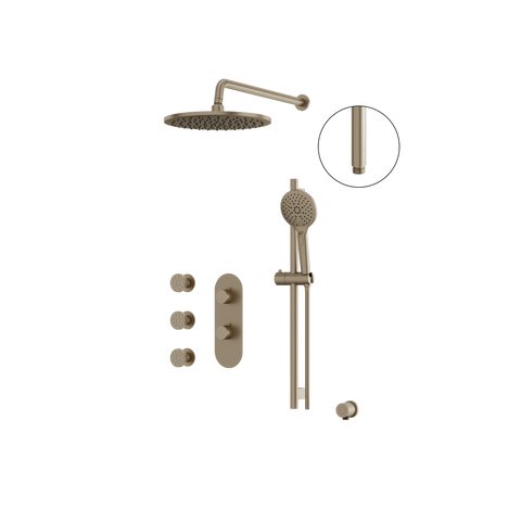 ShowerBox03 Brushed Nickel 3-Way Shared Thermostatic Shower Kit with 3 Body Jets - Aquabrass-1