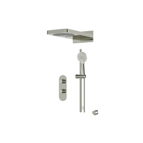 ShowerBox04 Polished Nickel 3-Way Shared Thermostatic Shower Kit with Dual-Function Aquasheet Rainhead - Aquabrass-1