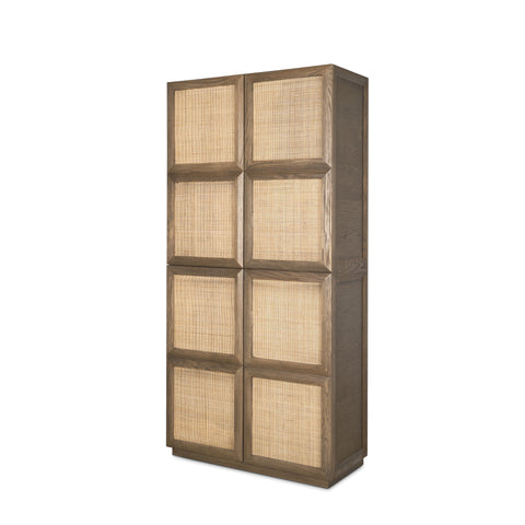 Sina Brown Solid Oak and Natural Rattan Curio Cabinet -1