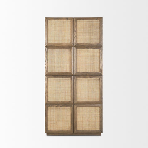 Sina Brown Solid Oak and Natural Rattan Curio Cabinet -2