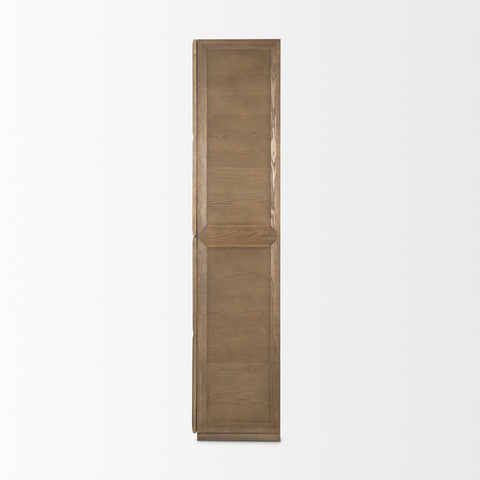 Sina Brown Solid Oak and Natural Rattan Curio Cabinet -3