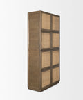 Sina Brown Solid Oak and Natural Rattan Curio Cabinet -4
