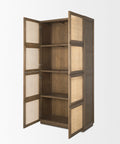 Sina Brown Solid Oak and Natural Rattan Curio Cabinet -5