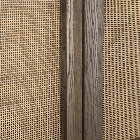 Sina Brown Solid Oak and Natural Rattan Curio Cabinet -6