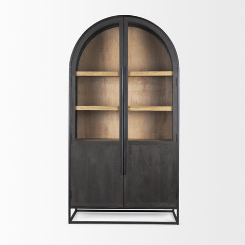 Sloan Black Wood Arched Curio Cabinet -3