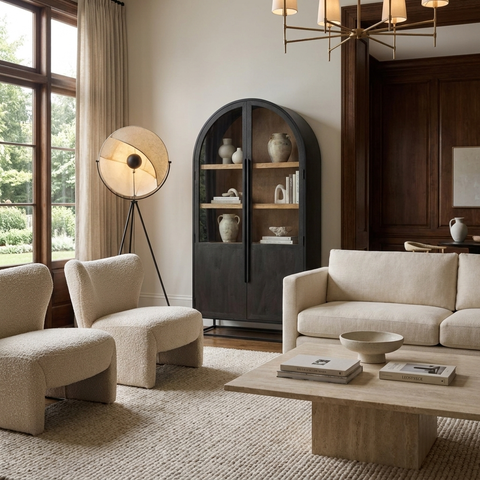 Sloan Black Wood Arched Curio Cabinet - Mercana