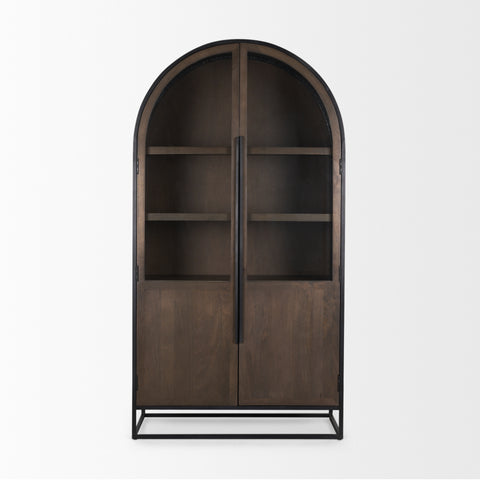 Sloan Dark Brown Wood Arched Curio Cabinet-2