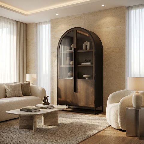 Sloan Dark Brown Wood Arched Curio Cabinet