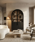 Sloan Oversized Black Wood Arched Curio Cabinet 