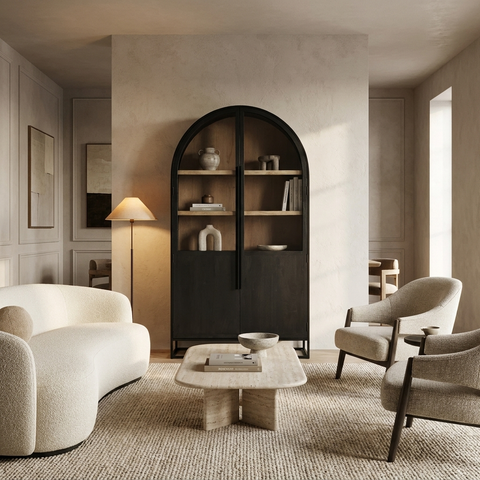 Sloan Oversized Black Wood Arched Curio Cabinet 