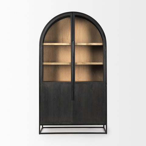 Sloan Oversized Black Wood Arched Curio Cabinet -1
