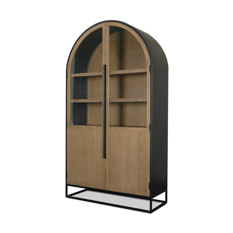 Sloan Oversized Light Brown Wood Arched Curio Cabinet-1