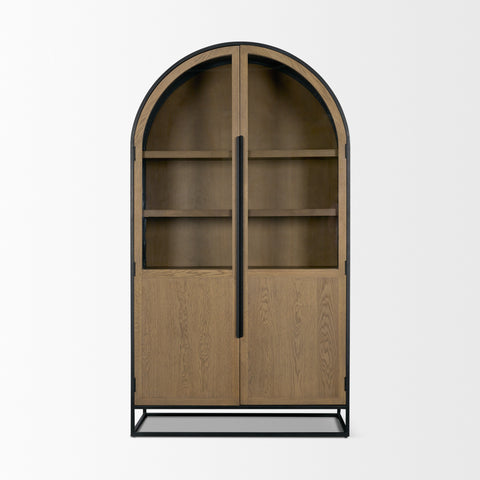 Sloan Oversized Light Brown Wood Arched Curio Cabinet-2