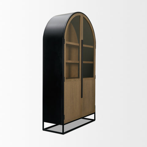 Sloan Oversized Light Brown Wood Arched Curio Cabinet-5