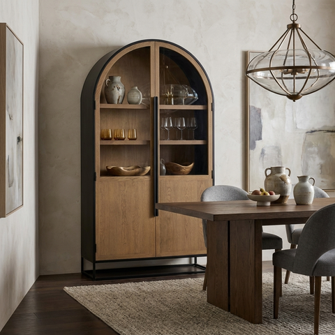 Sloan Oversized Light Brown Wood Arched Curio Cabinet