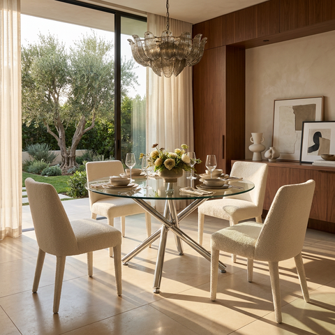 Solara II Chrome Glass Round Dining Table