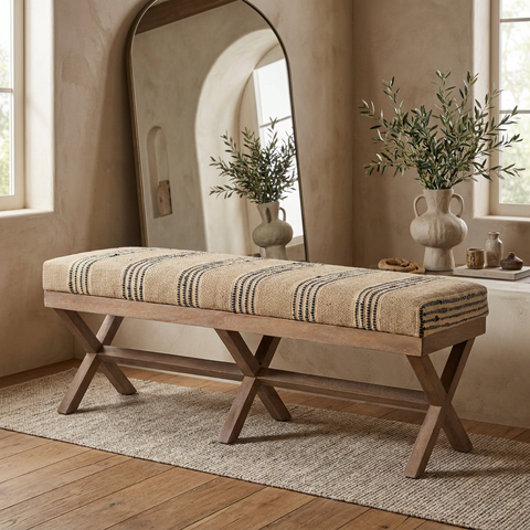Solis III Beige & Black Jute Bench