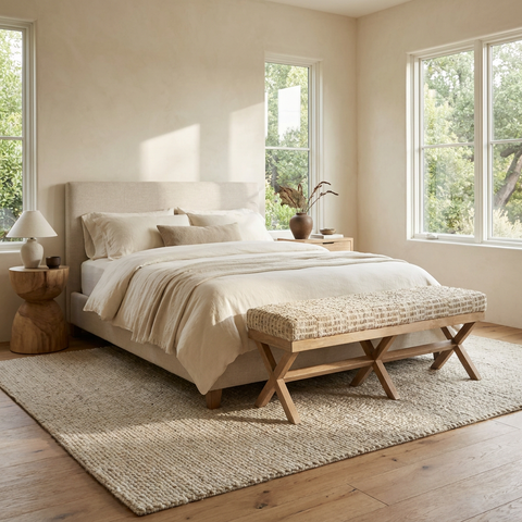 Solis II Beige Woven Leather Bench 