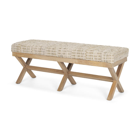 Solis II Beige Woven Leather Bench -1