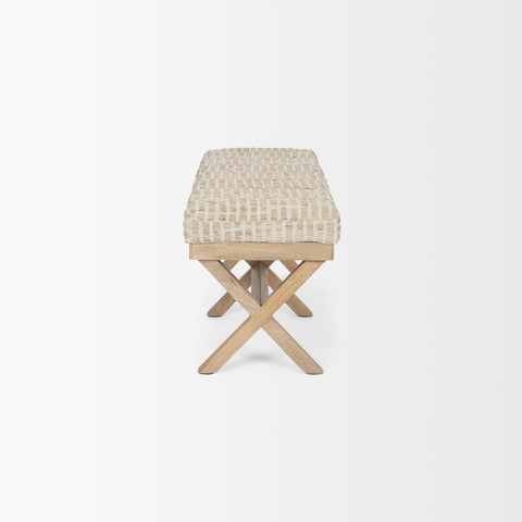 Solis II Beige Woven Leather Bench -2