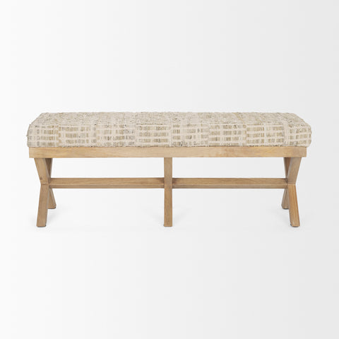 Solis II Beige Woven Leather Bench -3